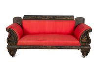 An American Victorian Black and Gilt Chinoiserie Settee