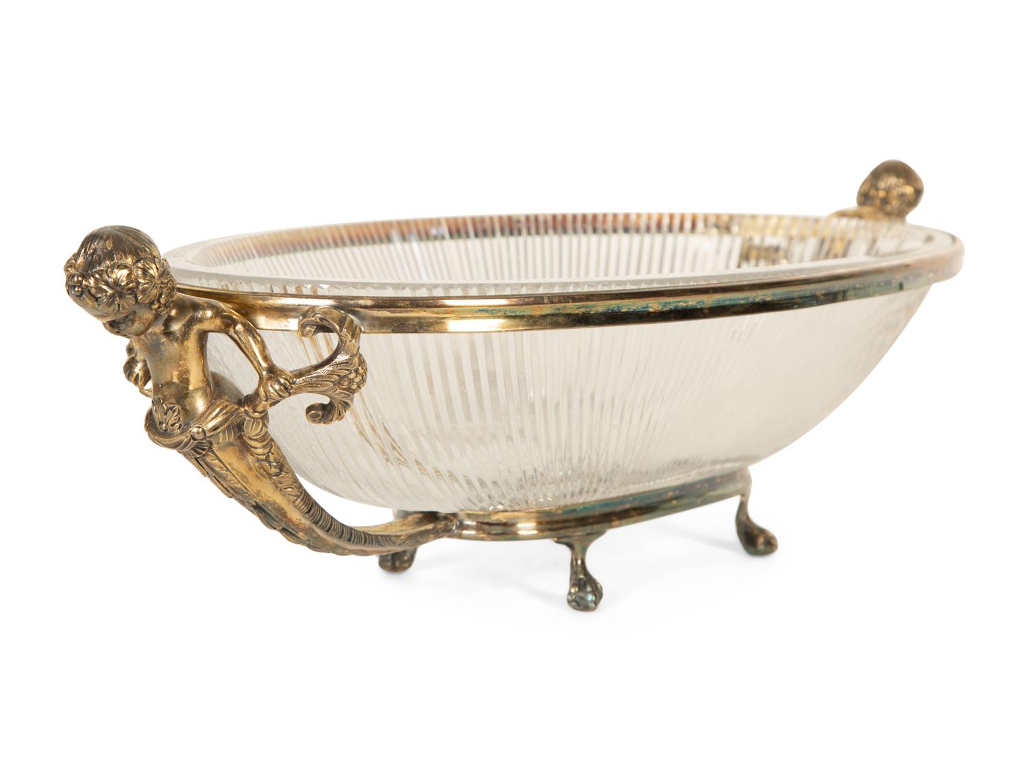 A Neoclassical Style Silver-Plate and Cut Glass Centerpiece Bowl