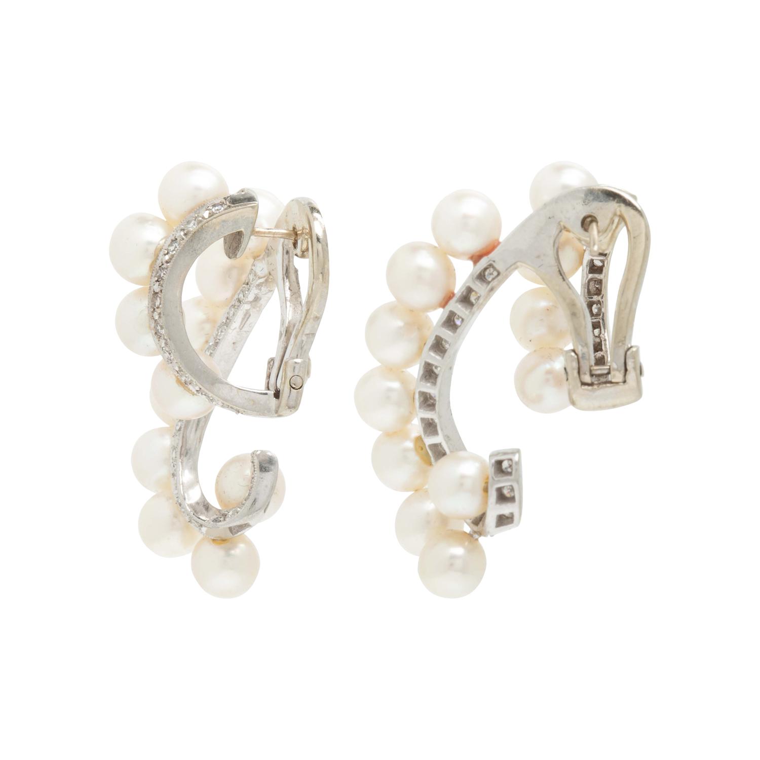 Cultured Pearl, Diamond, and White Gold Earrings