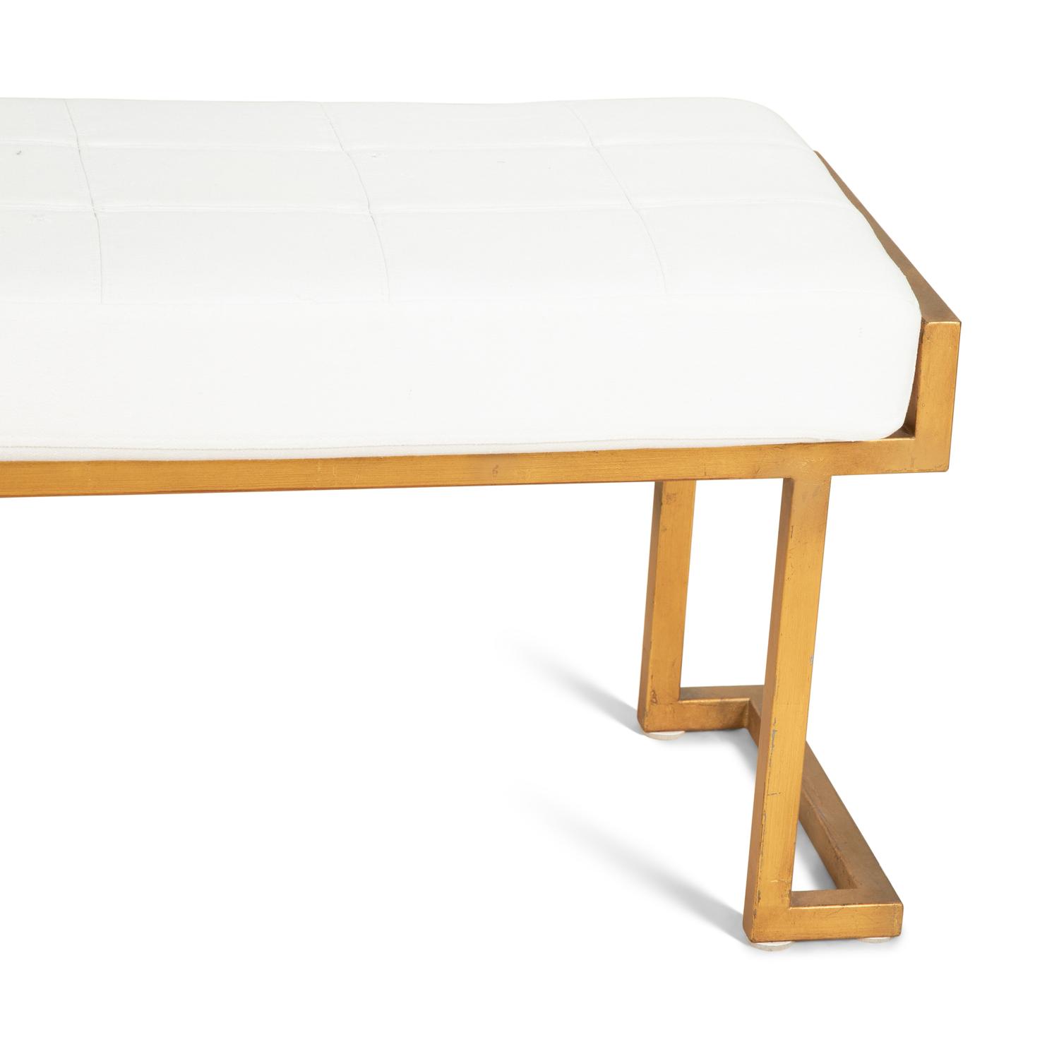 A Contemporary Brass Base Bench with White Upholstered Seat — 21st century