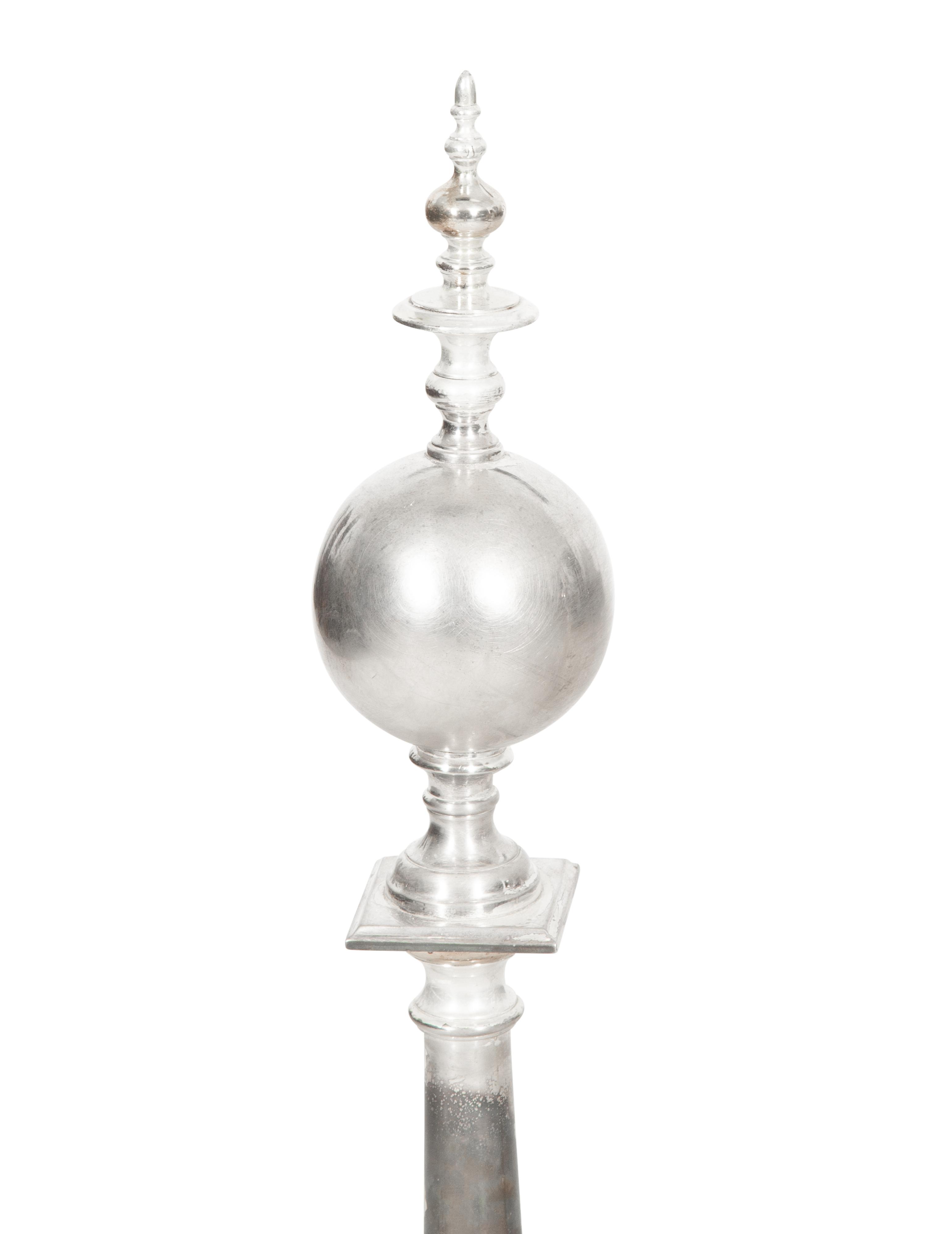 A Pair of Silvered Brass Andirons