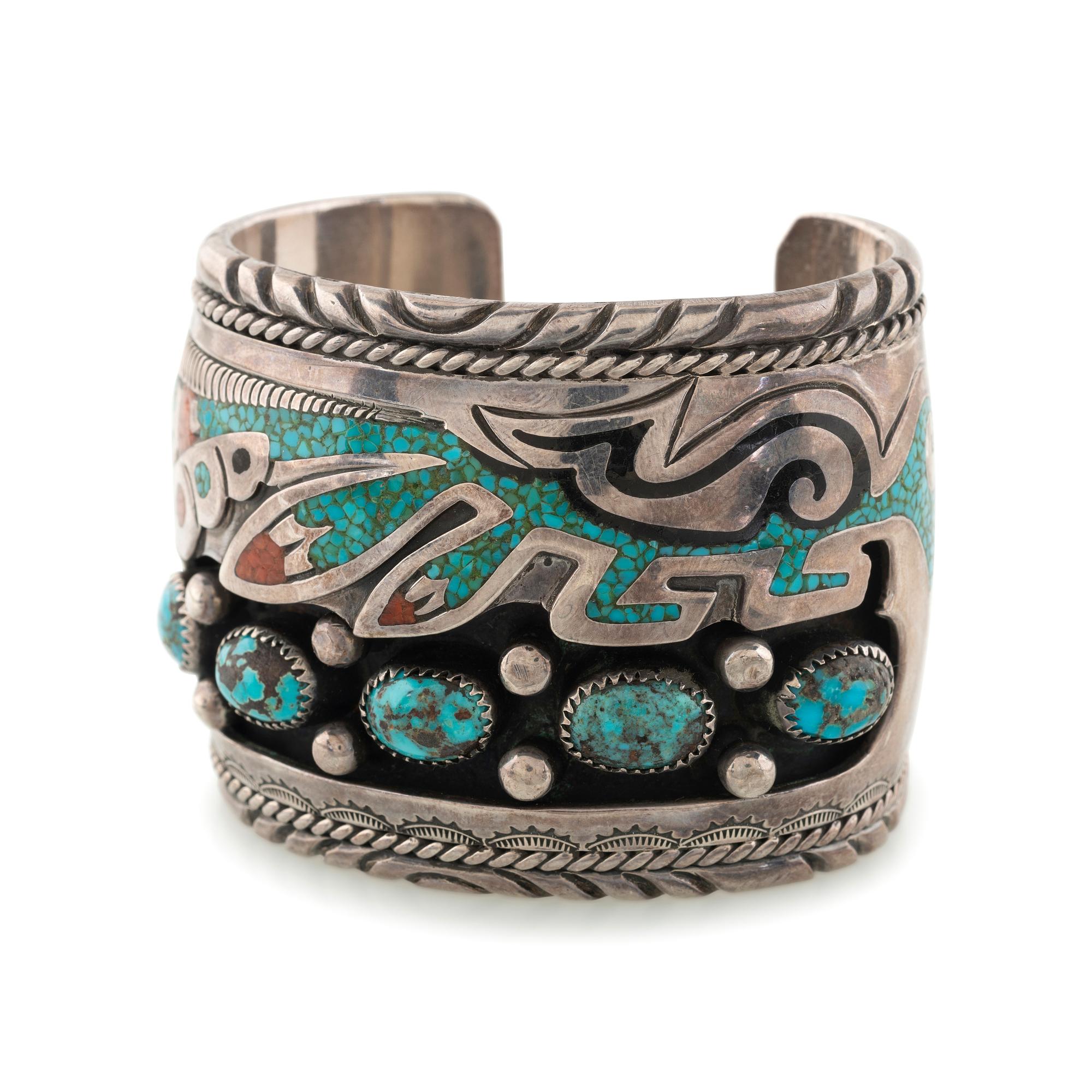Silver Cuff Bracelet with Inlay