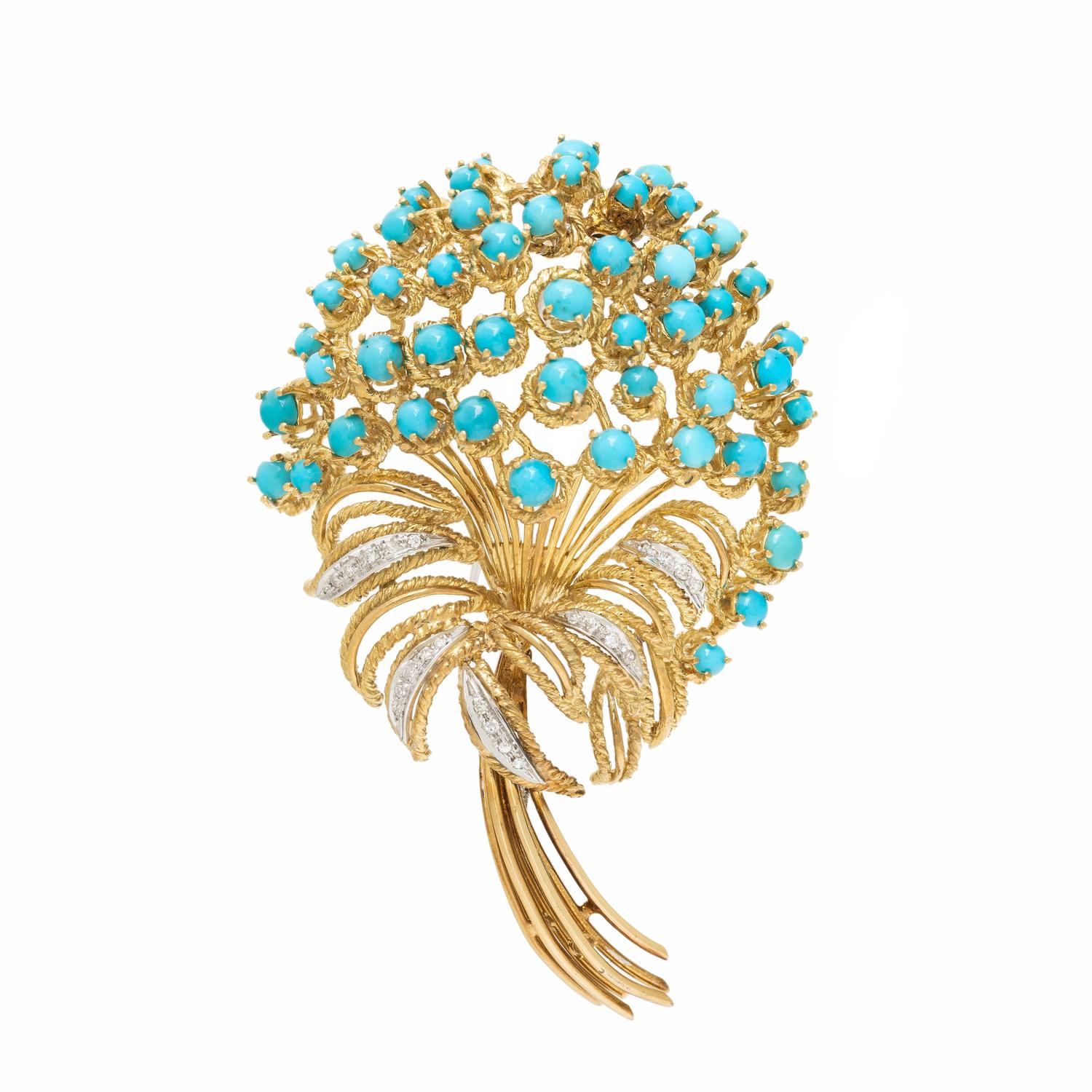 TURQUOISE AND DIAMOND BOUQUET BROOCH