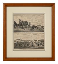 Printed City Views and Farm Scenes of Bloomingdale and Dupage County, Ill. N.p.: N.d. 23 x 21 In. Matted and framed.
