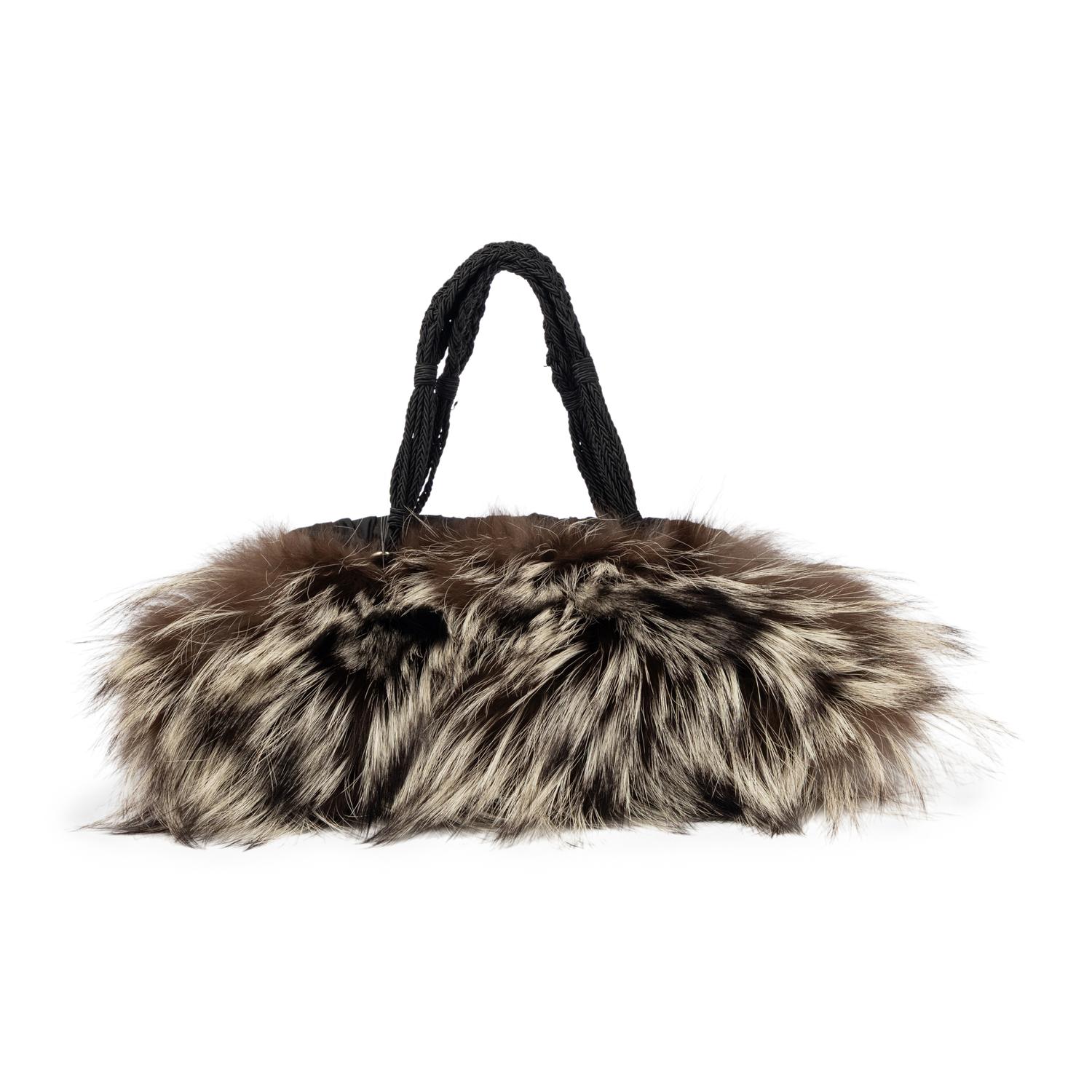 PRADA, FOX FUR & NYLON HANDBAG