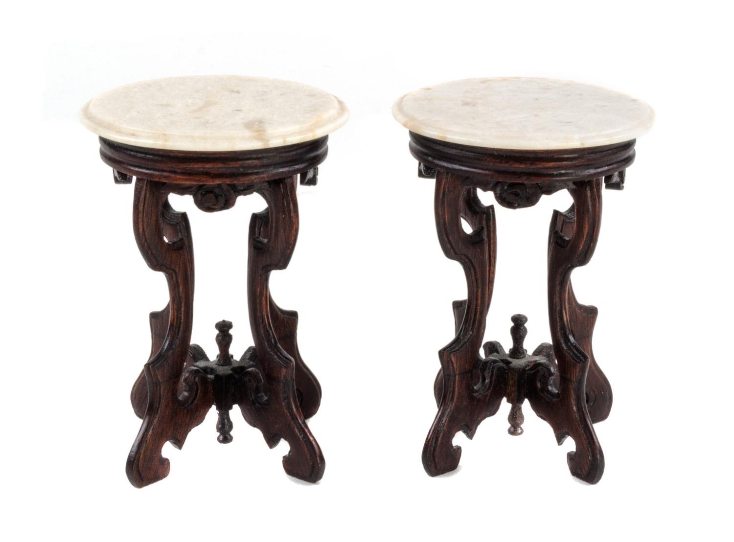 Two Victorian Style Marble and Mahogany Side Tables Height 2 3/8 x width 1 3/4 x depth 1 1/2 inches. — Nic Nichols, 1985
