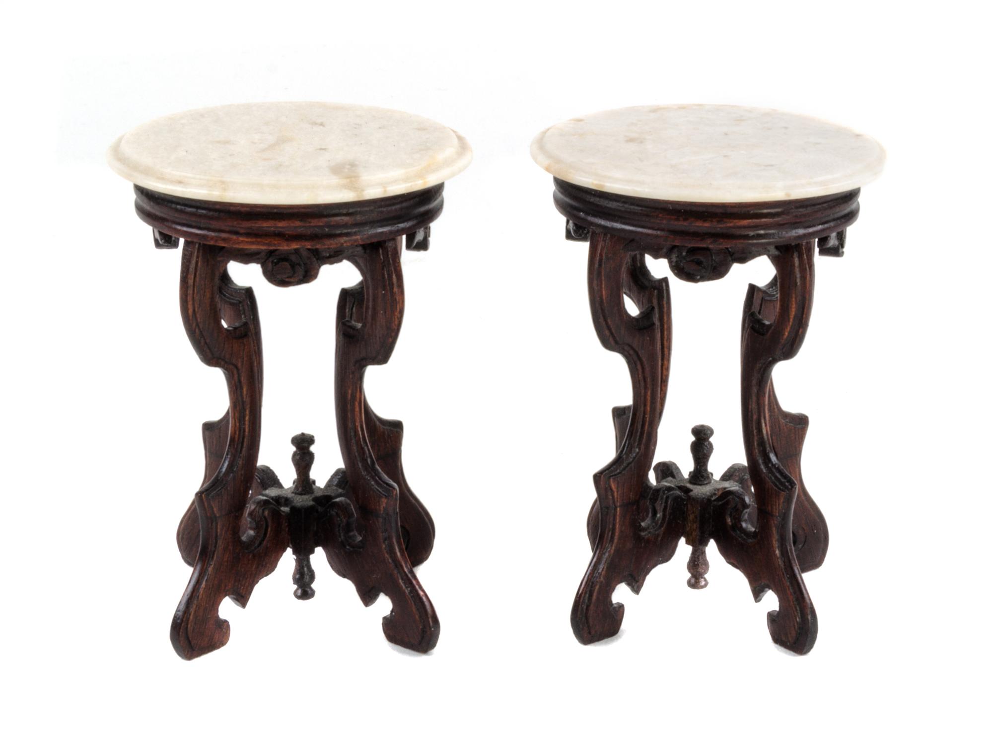 Two Victorian Style Marble and Mahogany Side Tables Height 2 3/8 x width 1 3/4 x depth 1 1/2 inches. — Nic Nichols, 1985