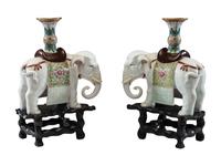 A Pair of Chinese Export Porcelain Elephant Candlesticks