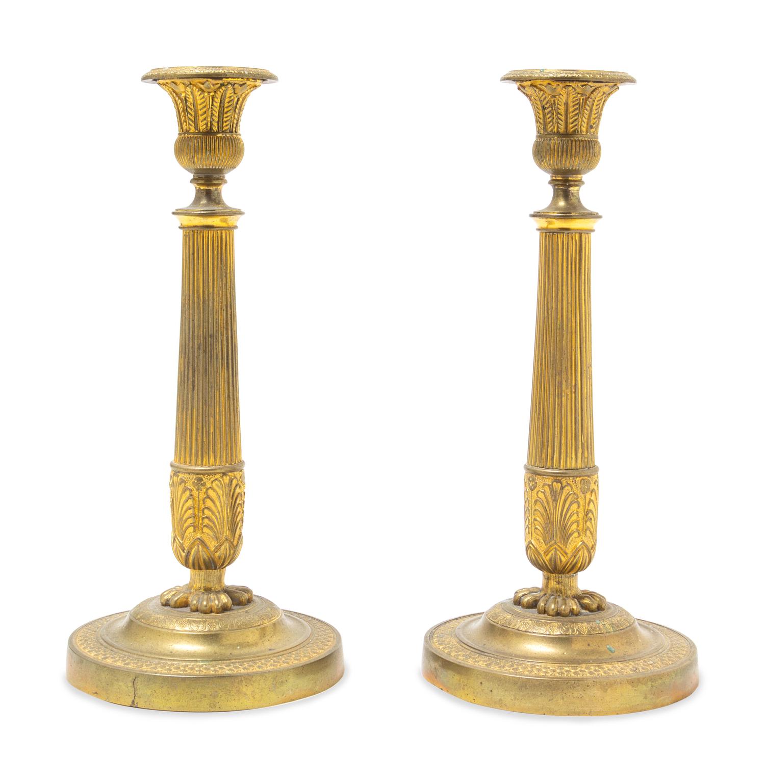 A Pair of Empire Style Gilt Bronze Candlesticks