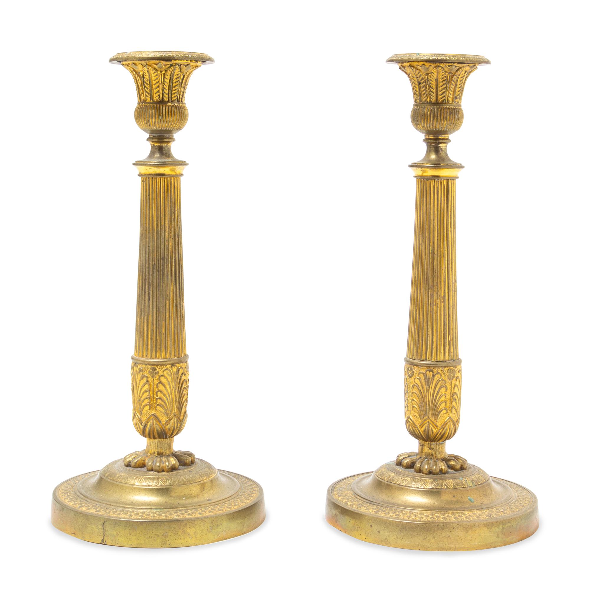 A Pair of Empire Style Gilt Bronze Candlesticks