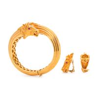 YELLOW GOLD, DIAMOND AND RUBY HORSE MOTIF SET