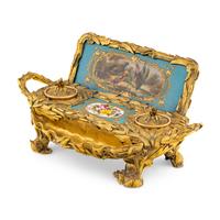 A French Gilt Bronze and Sèvres Style Porcelain Mounted Inkwell
