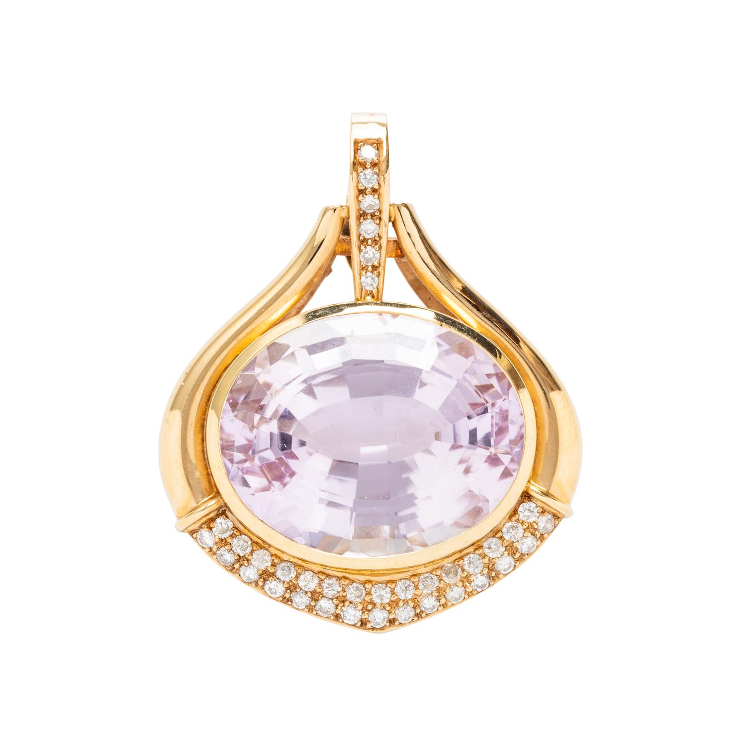 YELLOW GOLD, KUNZITE AND DIAMOND PENDANT