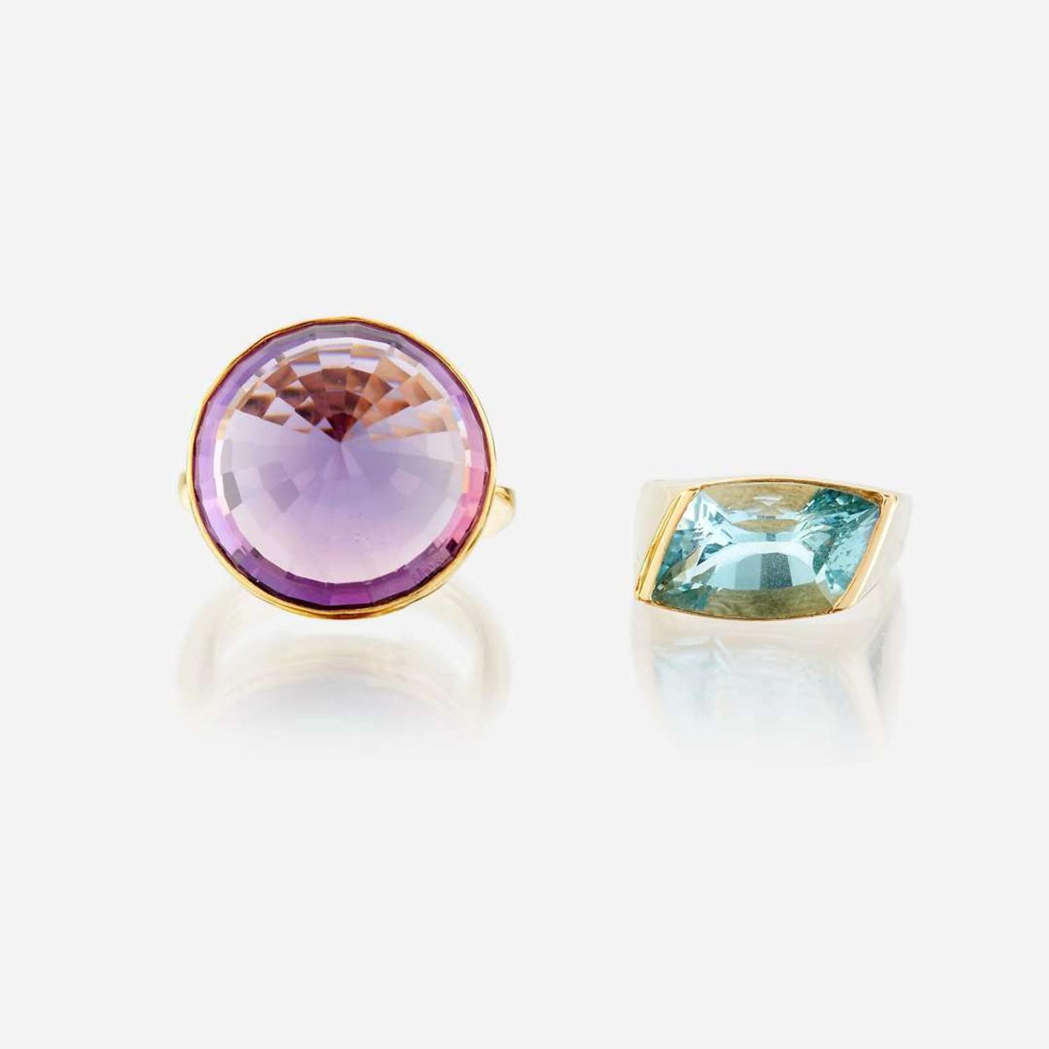 Two fourteen karat gold and gem-set rings