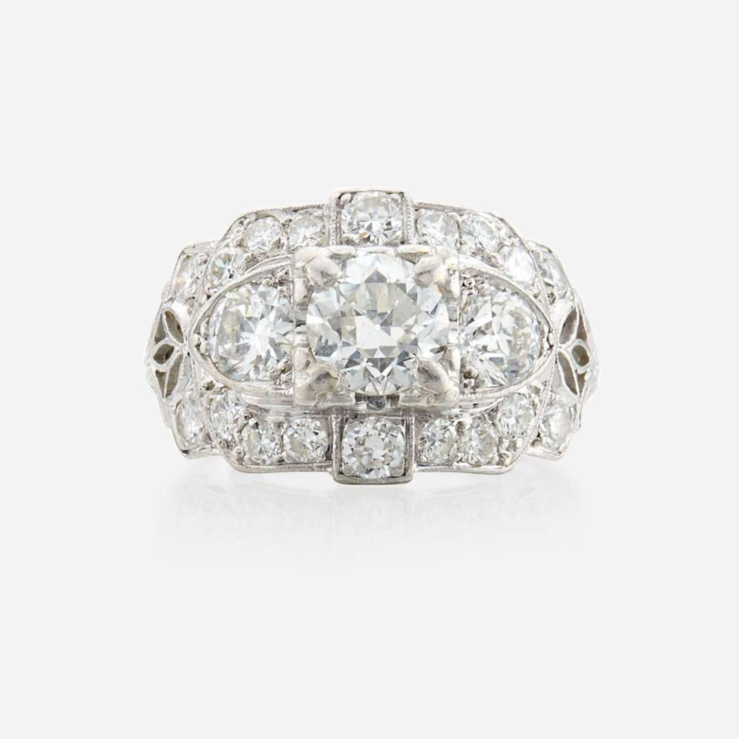 An Art Deco diamond and platinum ring