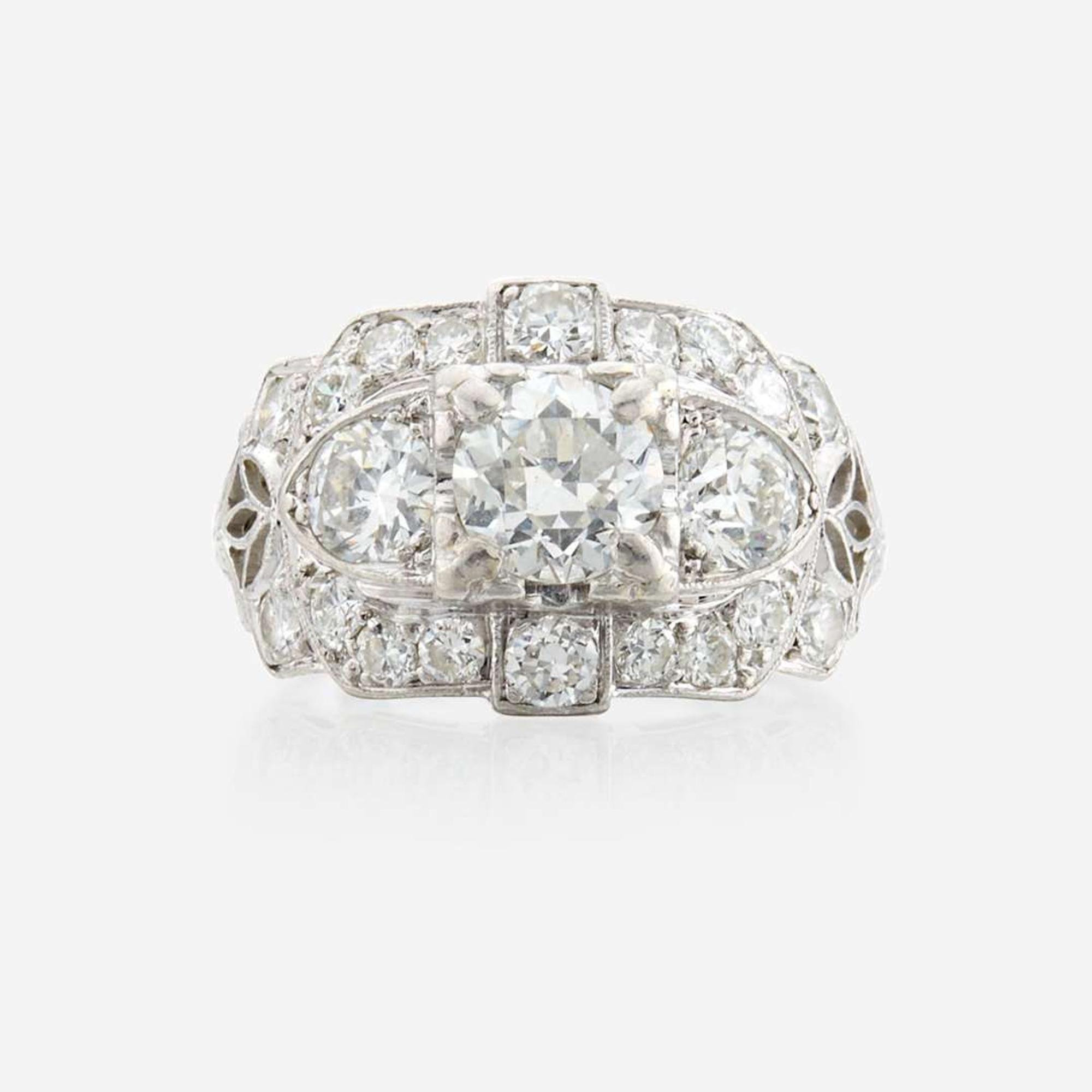 An Art Deco diamond and platinum ring