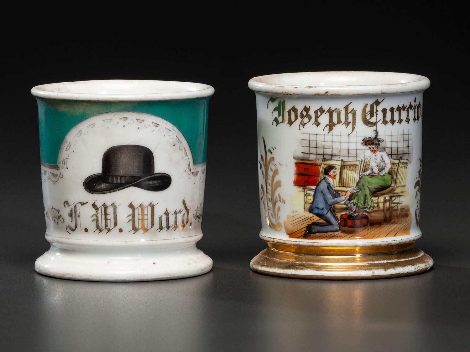 Two Porcelain Occupational Shaving Mugs