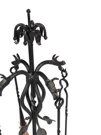 A Set of Iron Dragon Form Fireplace Tools