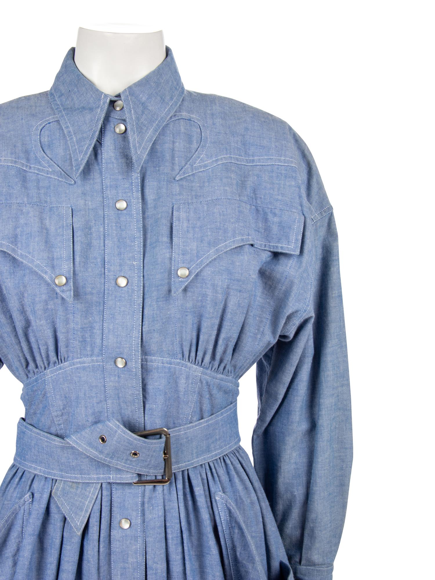 Three Mugler Dresses; One Blue, One Pink, One Plaid,