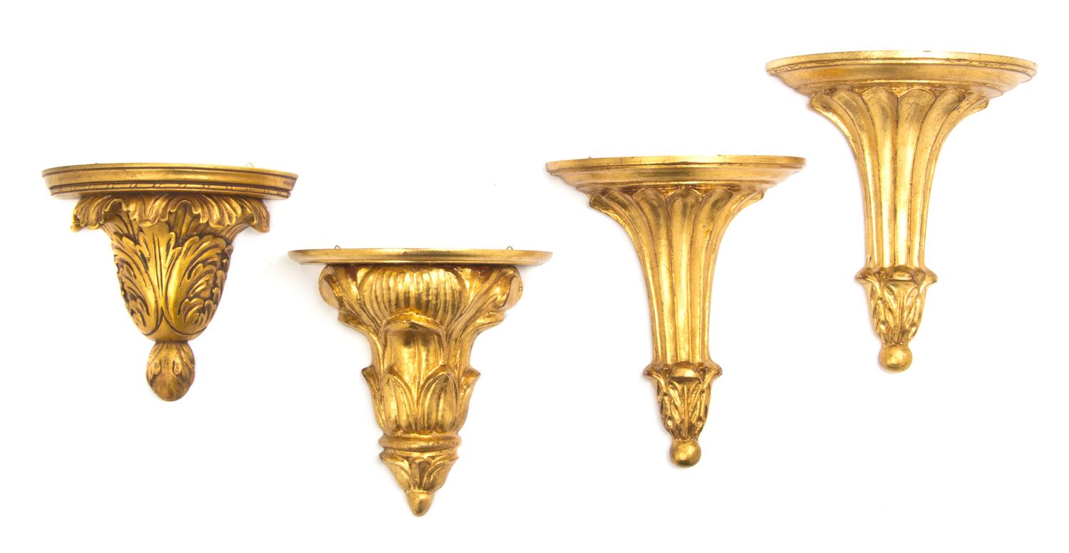 A Collection of Four Italian Giltwood Brackets, Height of tallest 9 1/2 inches.