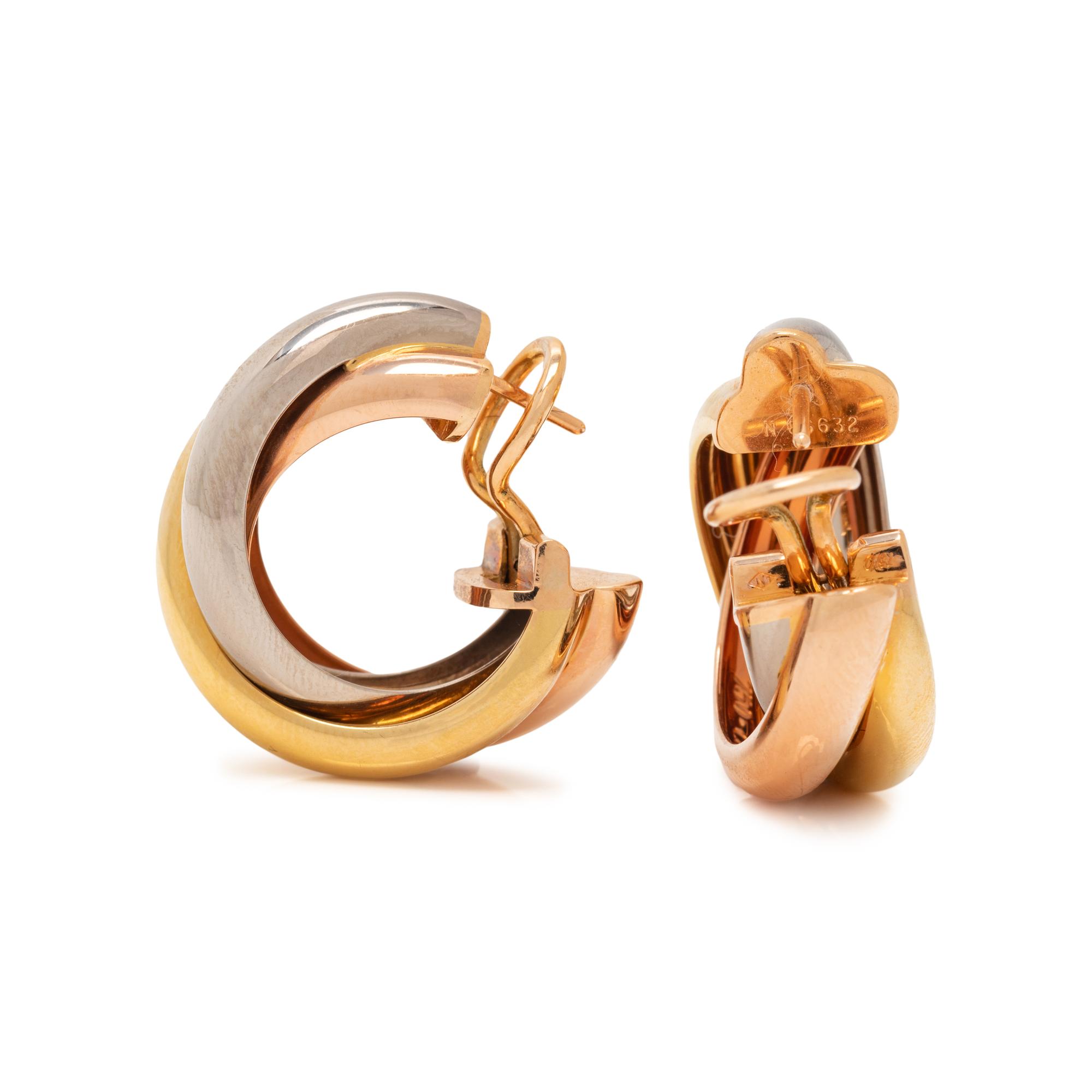 CARTIER, TRICOLOR GOLD 'TRINITY' EARCLIPS