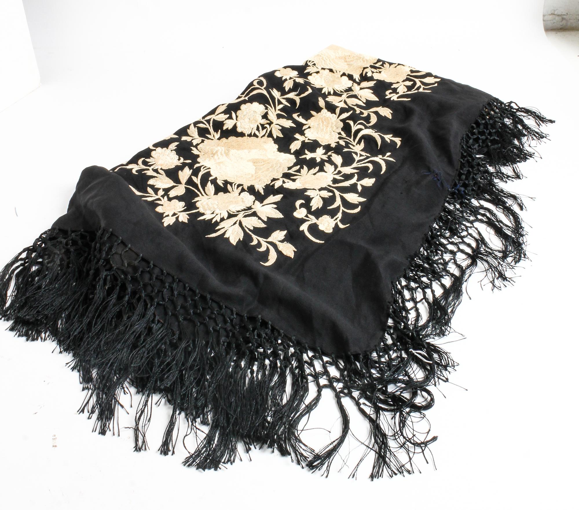 An Embroidered Silk Shawl 50 1/2 x 47 1/2 inches. — 20TH CENTURY