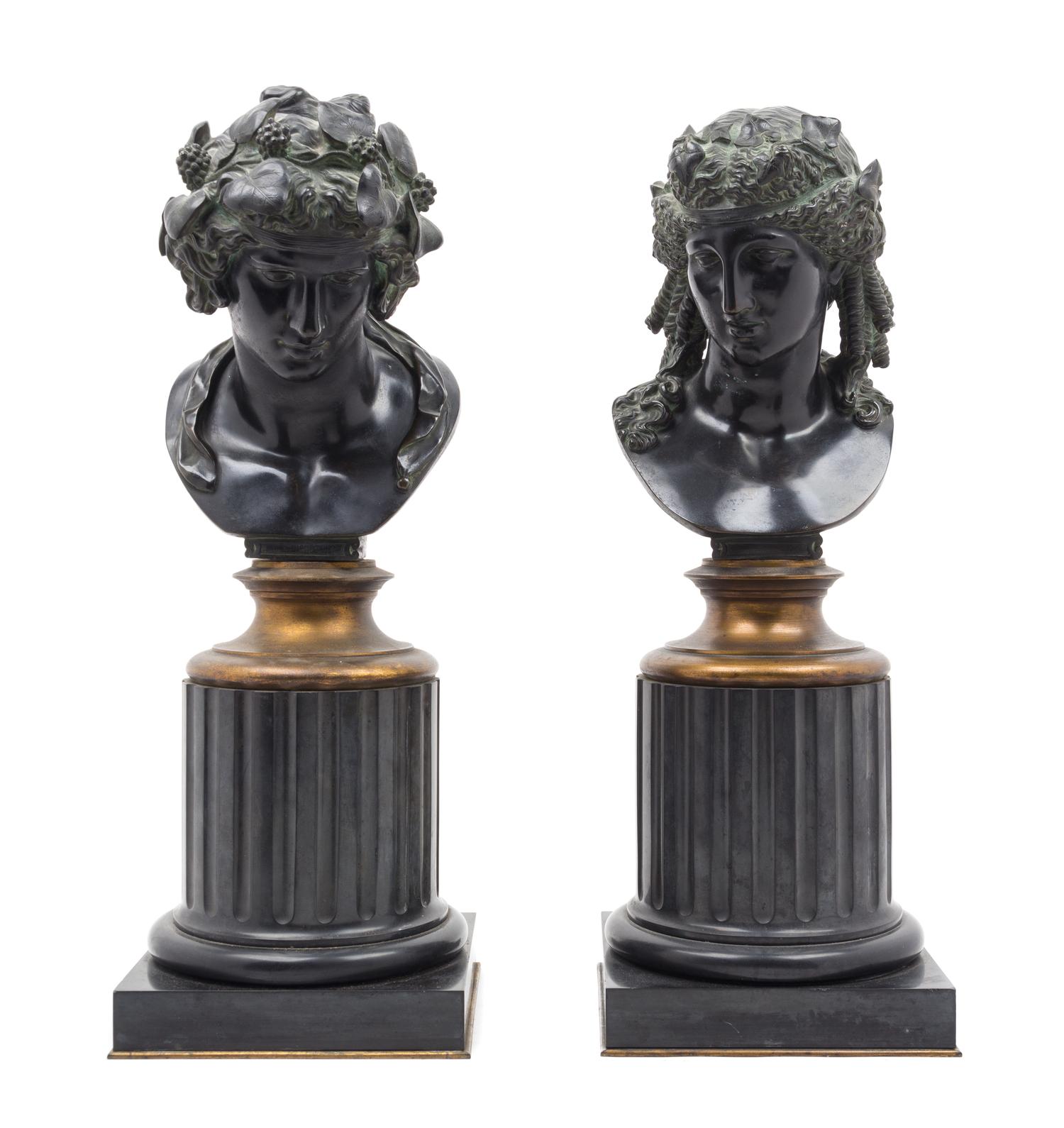A Pair of French Bronze Busts Height 22 1/2 inches.