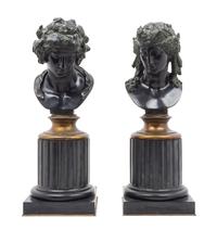 A Pair of French Bronze Busts Height 22 1/2 inches.