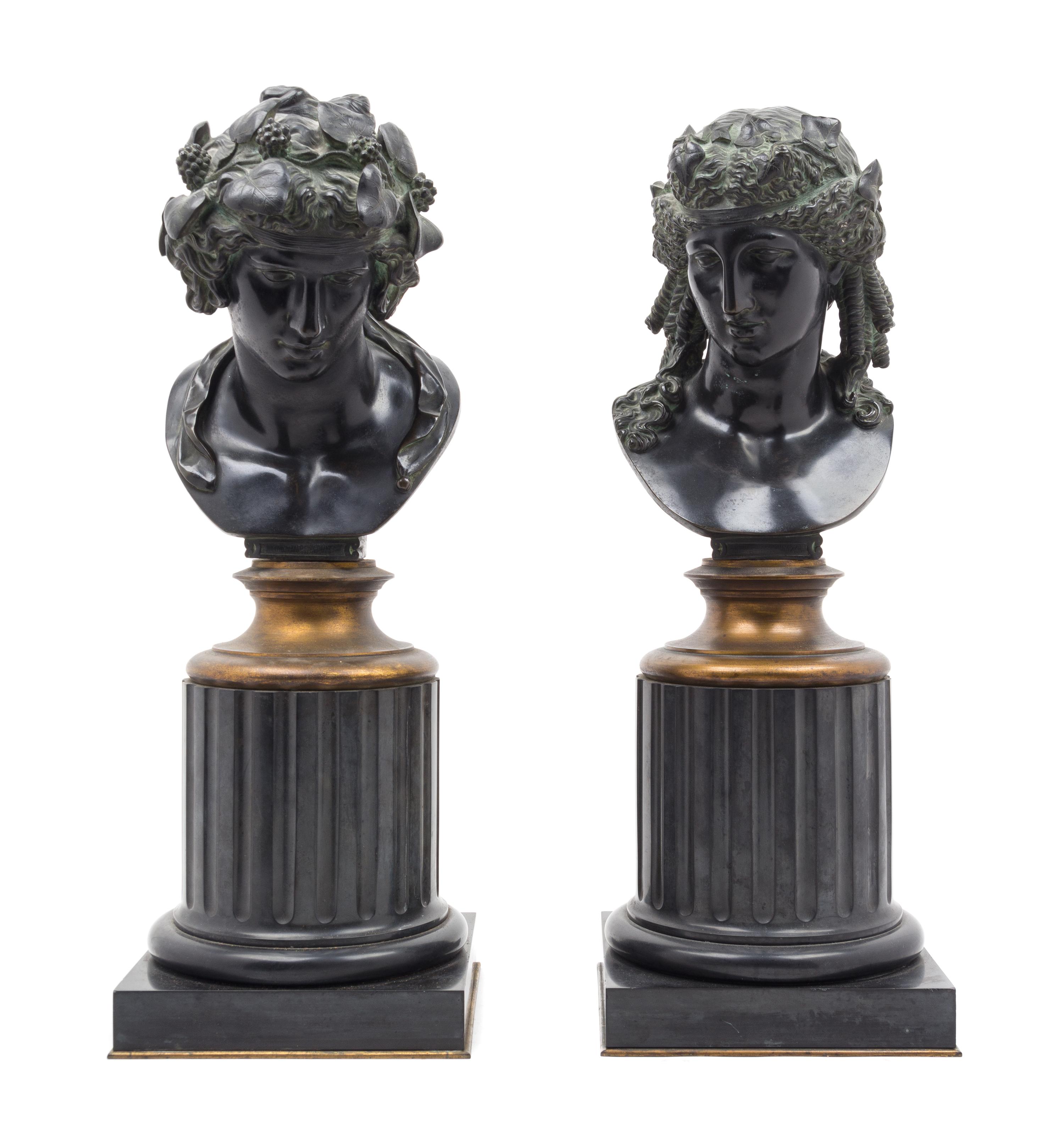 A Pair of French Bronze Busts Height 22 1/2 inches.