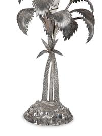 Pair of French Palm Tree-Form Silvered Bronze and Glass Centerpieces — 20TH CENTURY