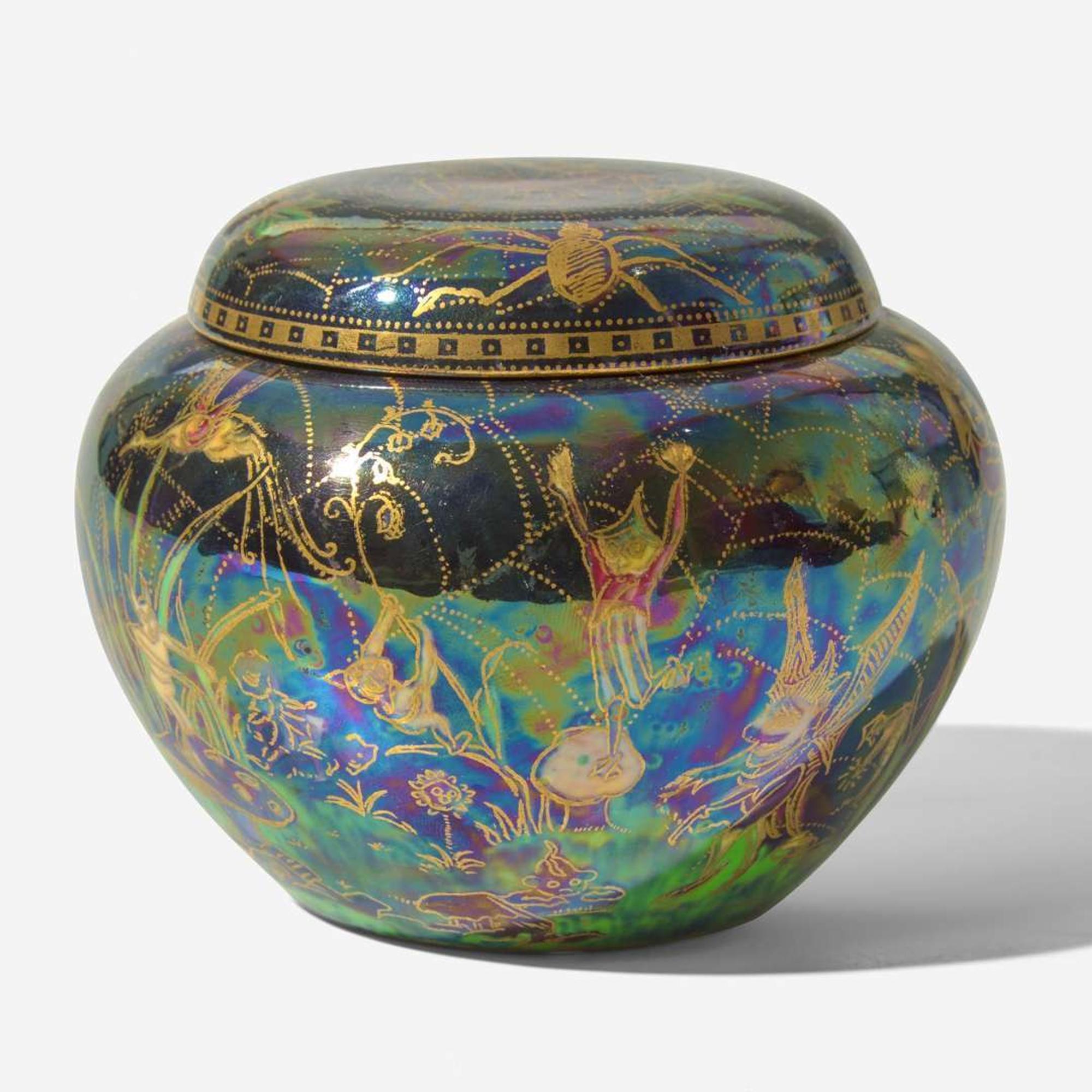 A Wedgwood Black Fairyland Lustre Malfrey Pot UK, 1920s