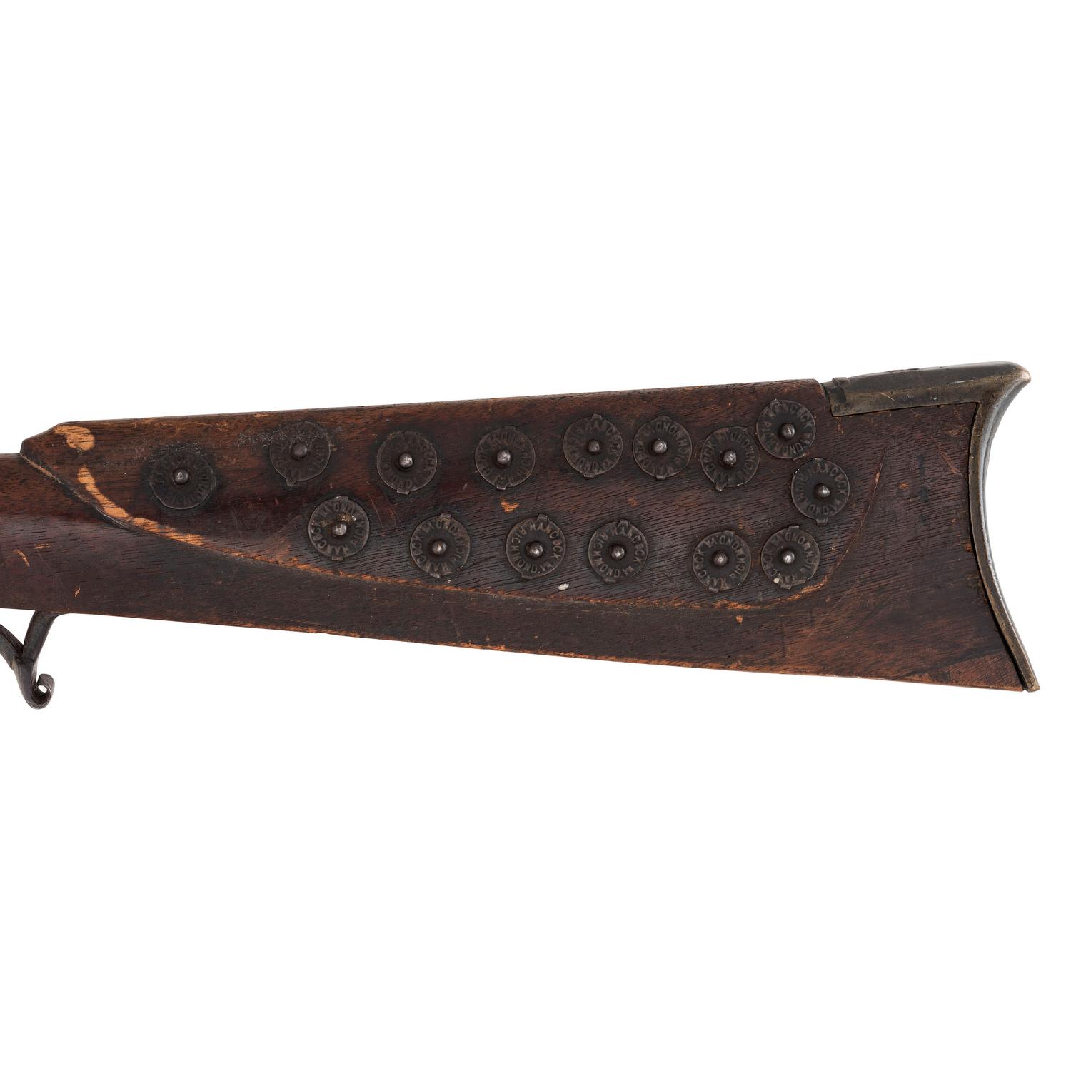 Fullstock Percussion Rifle by Conestoga Rifle Works with Applied "Hancock Richmond" Tobacco Tag Decorations