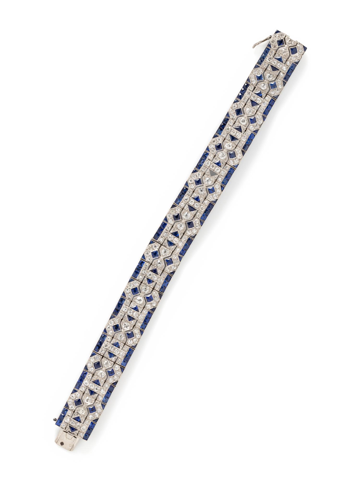 VEVER, ART DECO, DIAMOND AND SYNTHETIC SAPPHIRE BRACELET