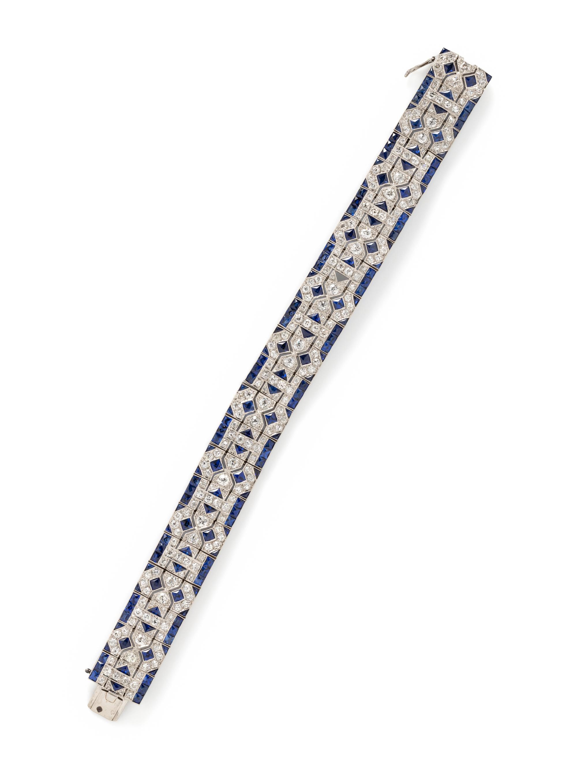 VEVER, ART DECO, DIAMOND AND SYNTHETIC SAPPHIRE BRACELET