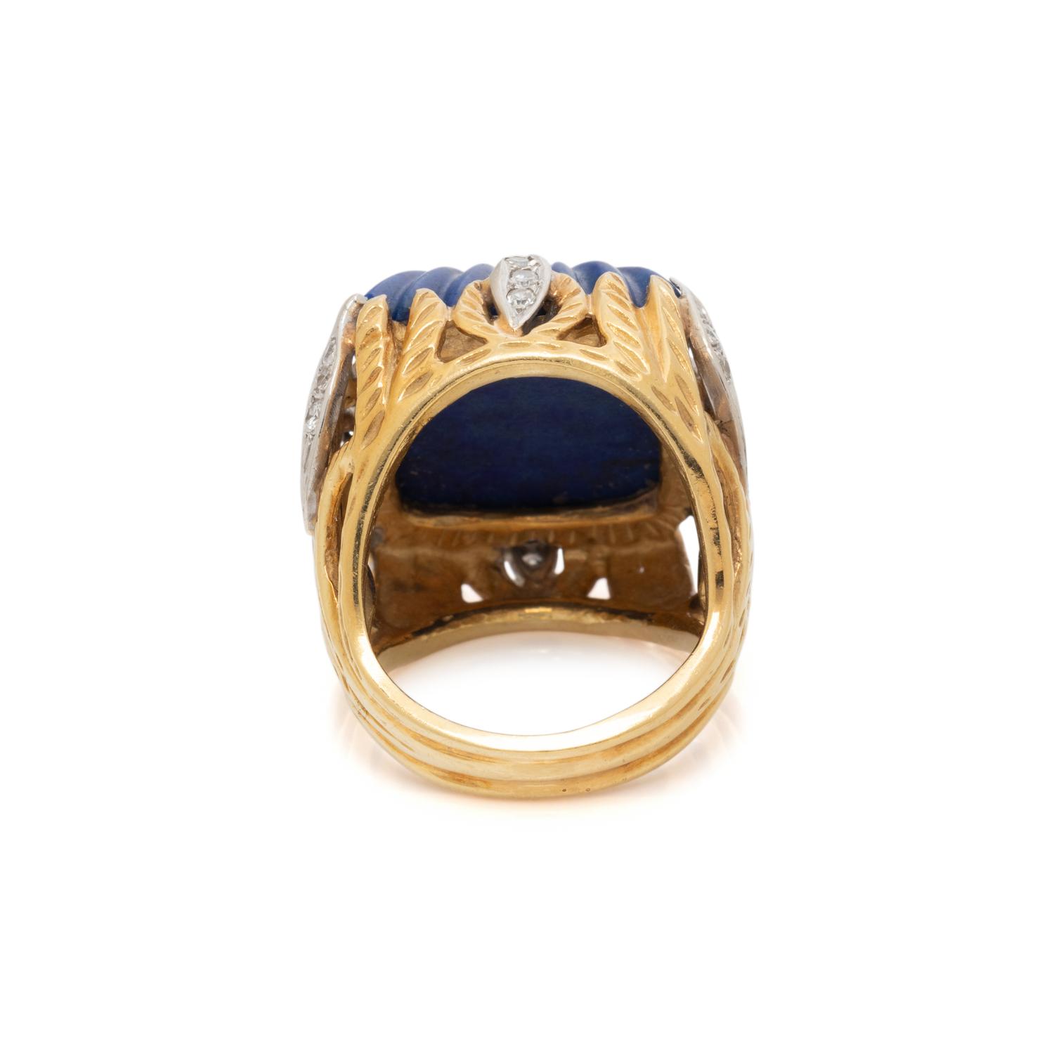 CARVED LAPIS LAZULI AND DIAMOND RING