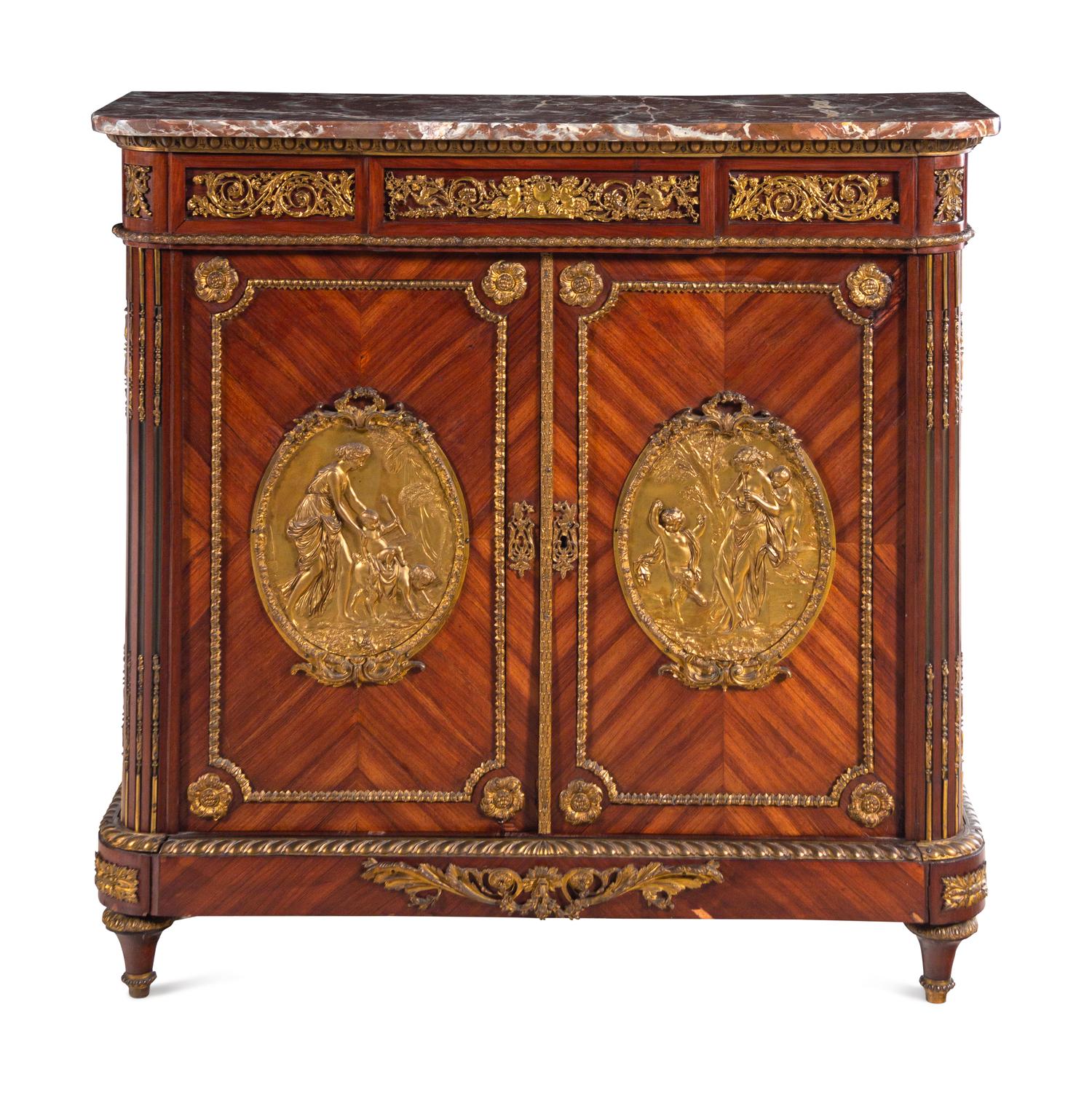 A Louis XVI Style Gilt Bronze Mounted Kingwood Marble-Top Cabinet by Befort Jeune (Mathieu Befort, 1813-1880)