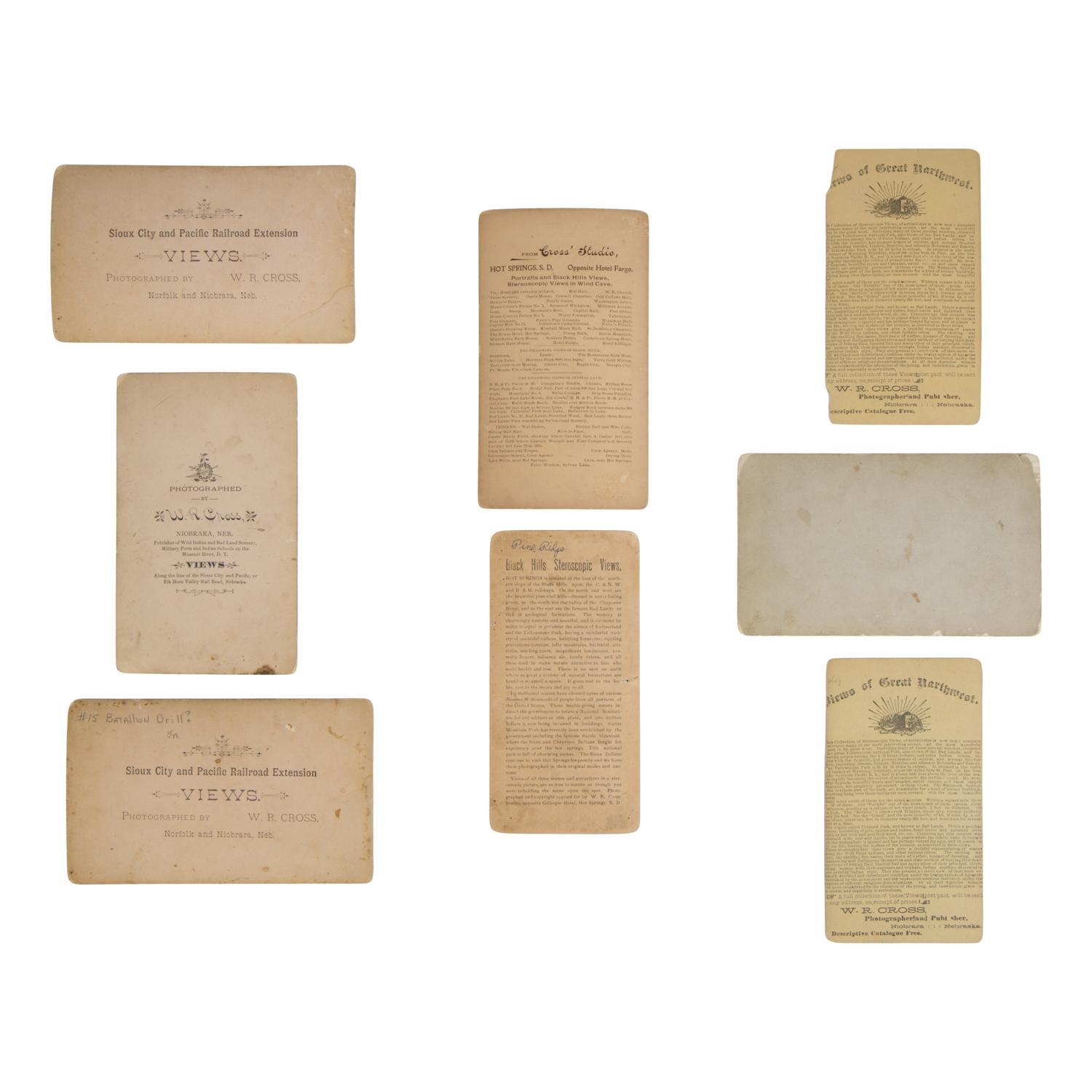 Cross, W.R. (1839-1907). A group of 8 stereoviews of the Dakota Territory including Indian School students and police.