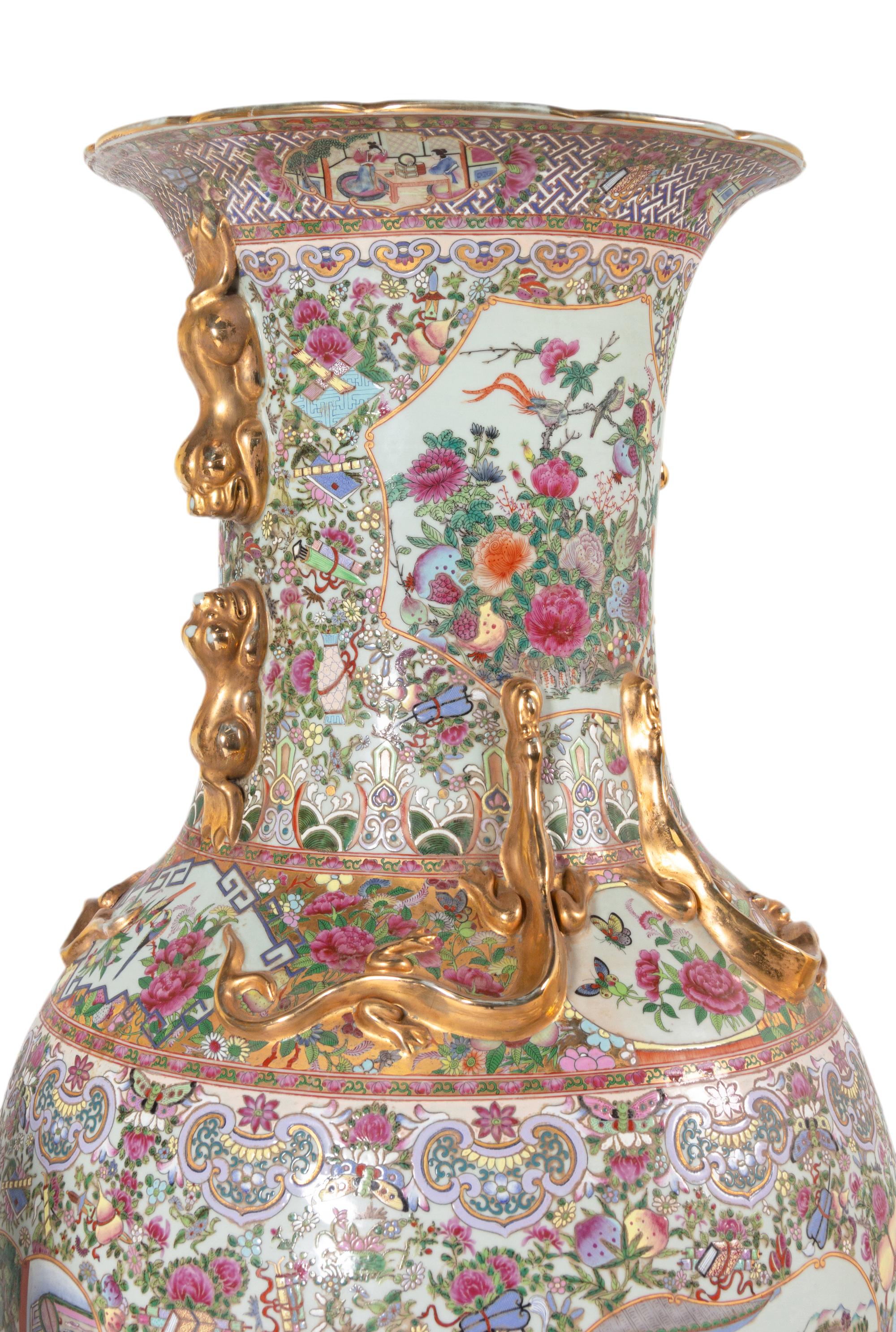 A Pair of Large Rose Medallion Porcelain Floor Vases