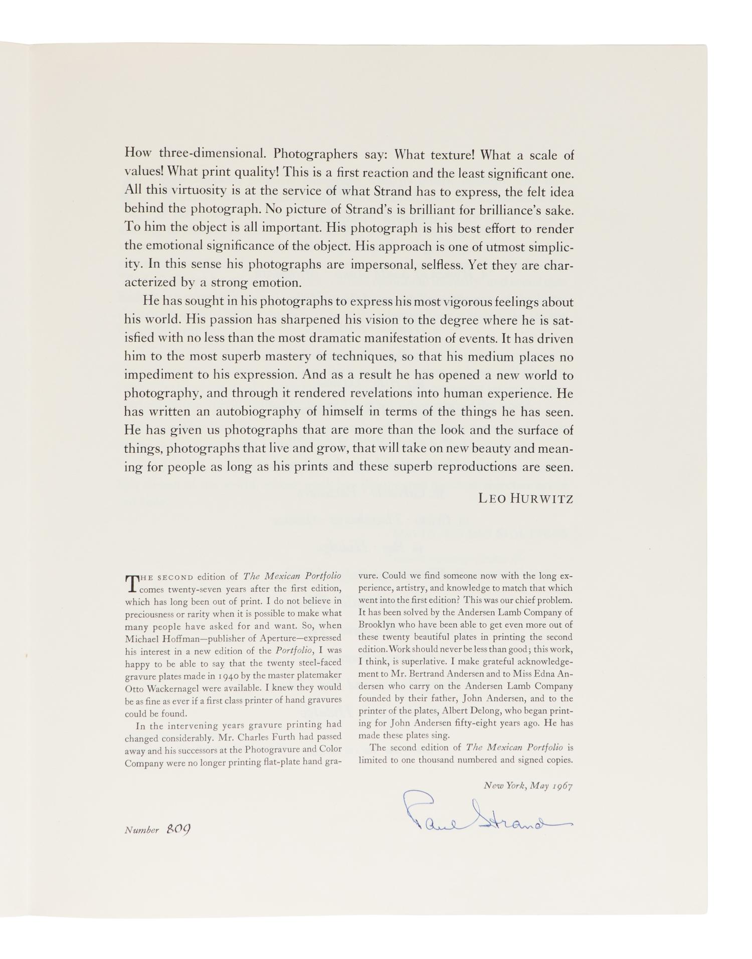 [PHOTOGRAPHY]. STRAND, Paul (1890-1976). The Mexican Portfolio. New York: Da Capo Press, 1967.