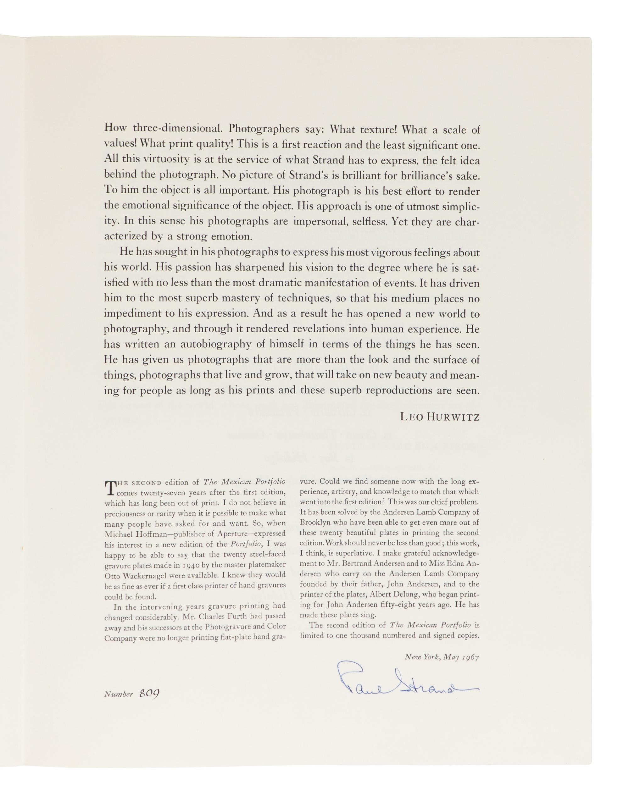 [PHOTOGRAPHY]. STRAND, Paul (1890-1976). The Mexican Portfolio. New York: Da Capo Press, 1967.
