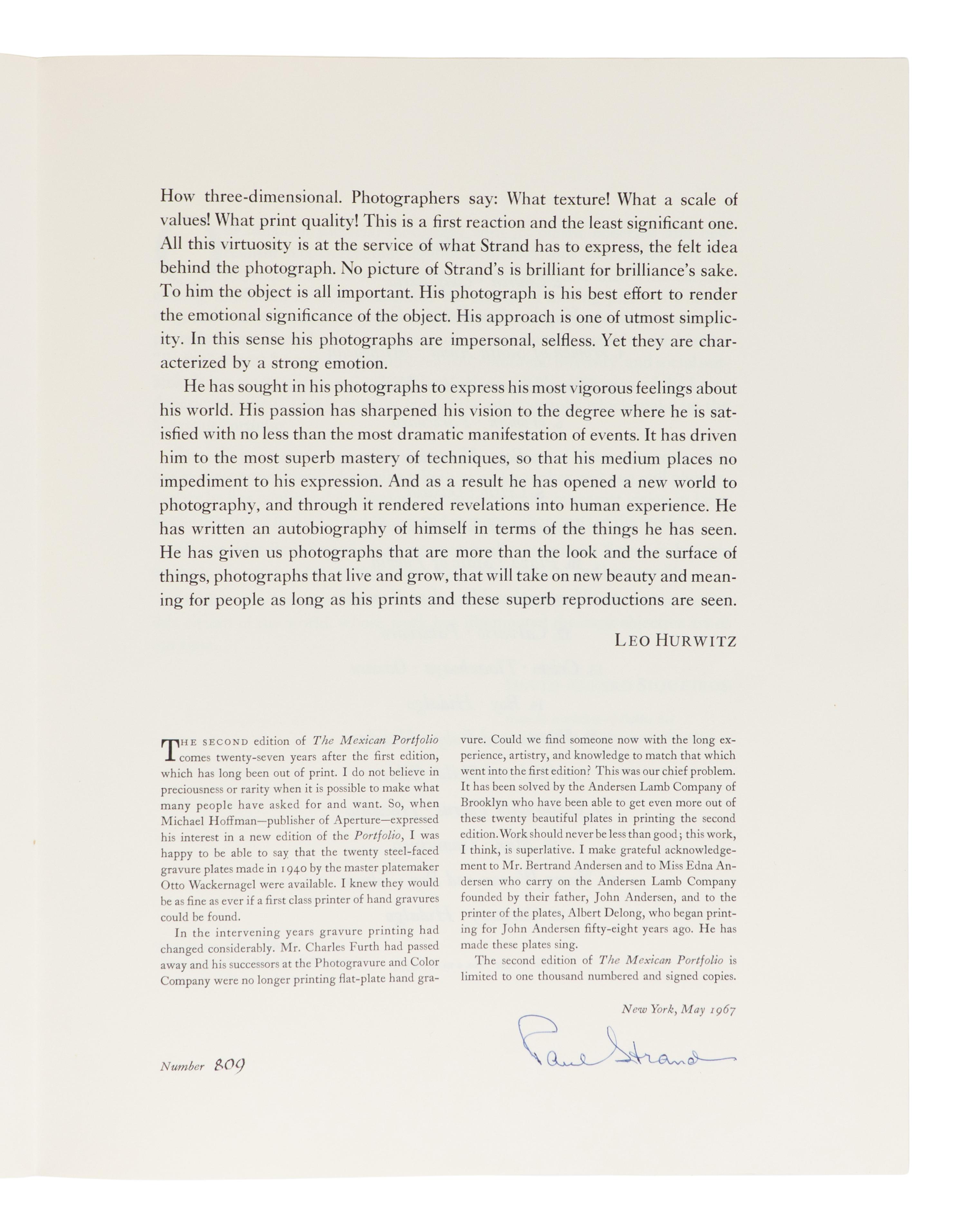 [PHOTOGRAPHY]. STRAND, Paul (1890-1976). The Mexican Portfolio. New York: Da Capo Press, 1967.