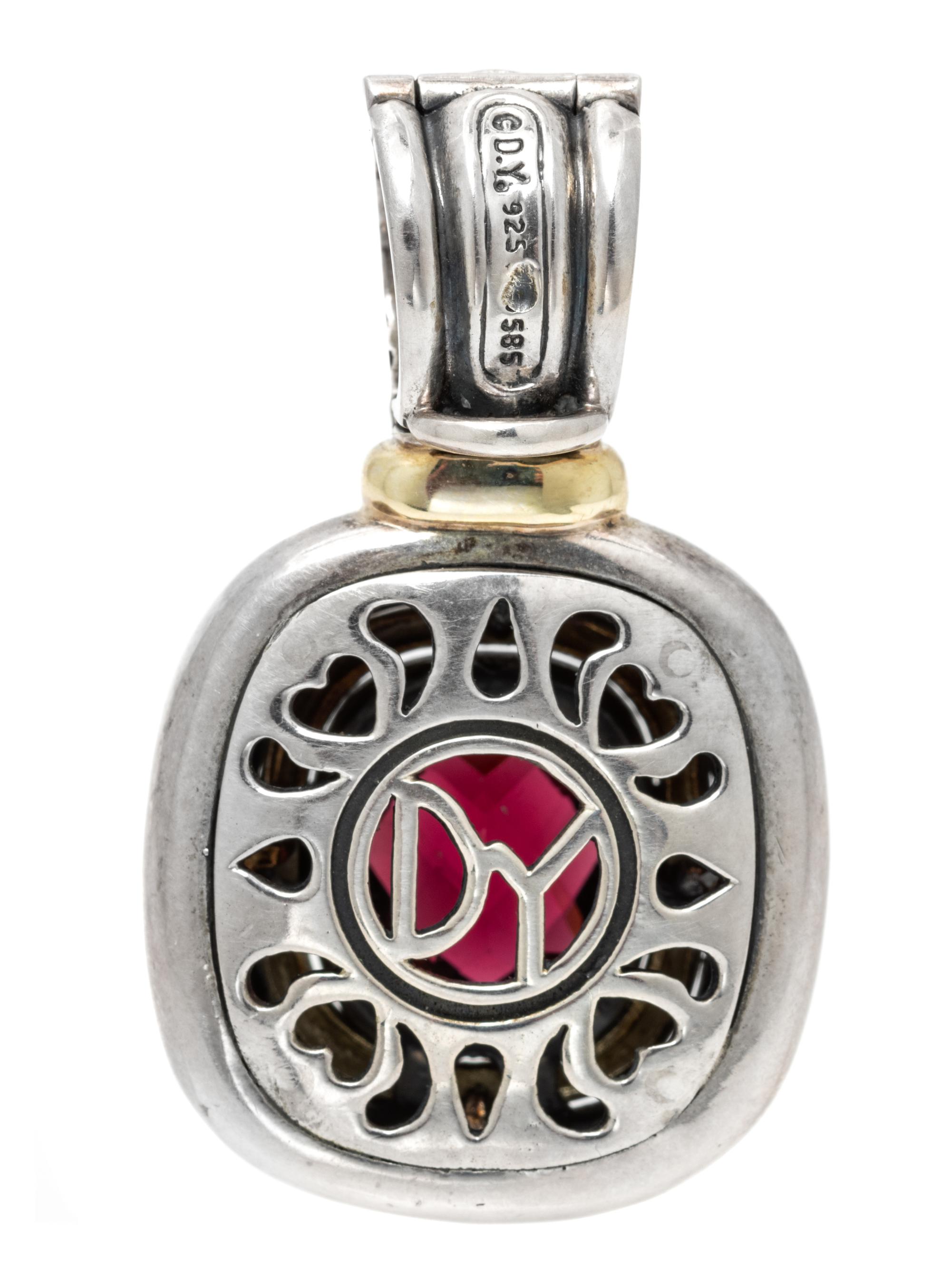 A Sterling Silver, 14 Karat Yellow Gold and Garnet 'Noblesse' Enhancer/Pendant, David Yurman, 12.60 dwts.