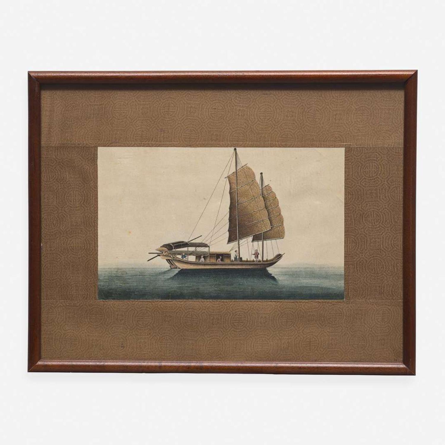 A Suite of Eight Chinese Export Paintings of Junks and Vessels 19th century