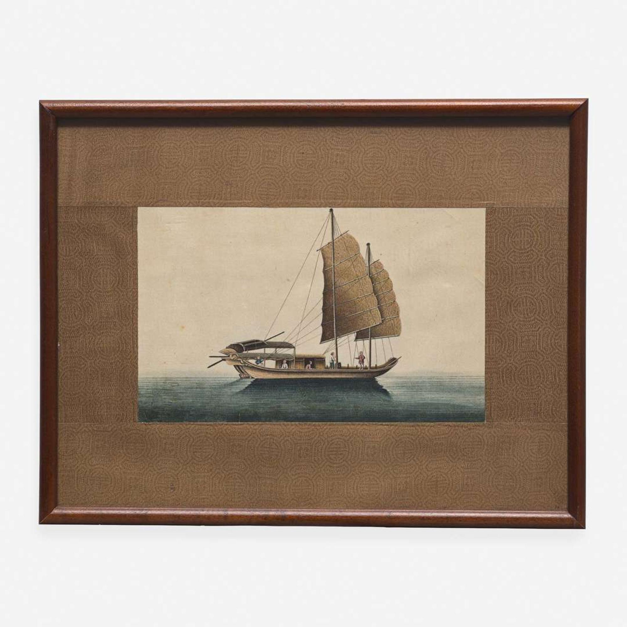A Suite of Eight Chinese Export Paintings of Junks and Vessels 19th century