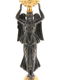 A Pair of Empire Style Gilt and Patinated Bronze Figural Candelabra