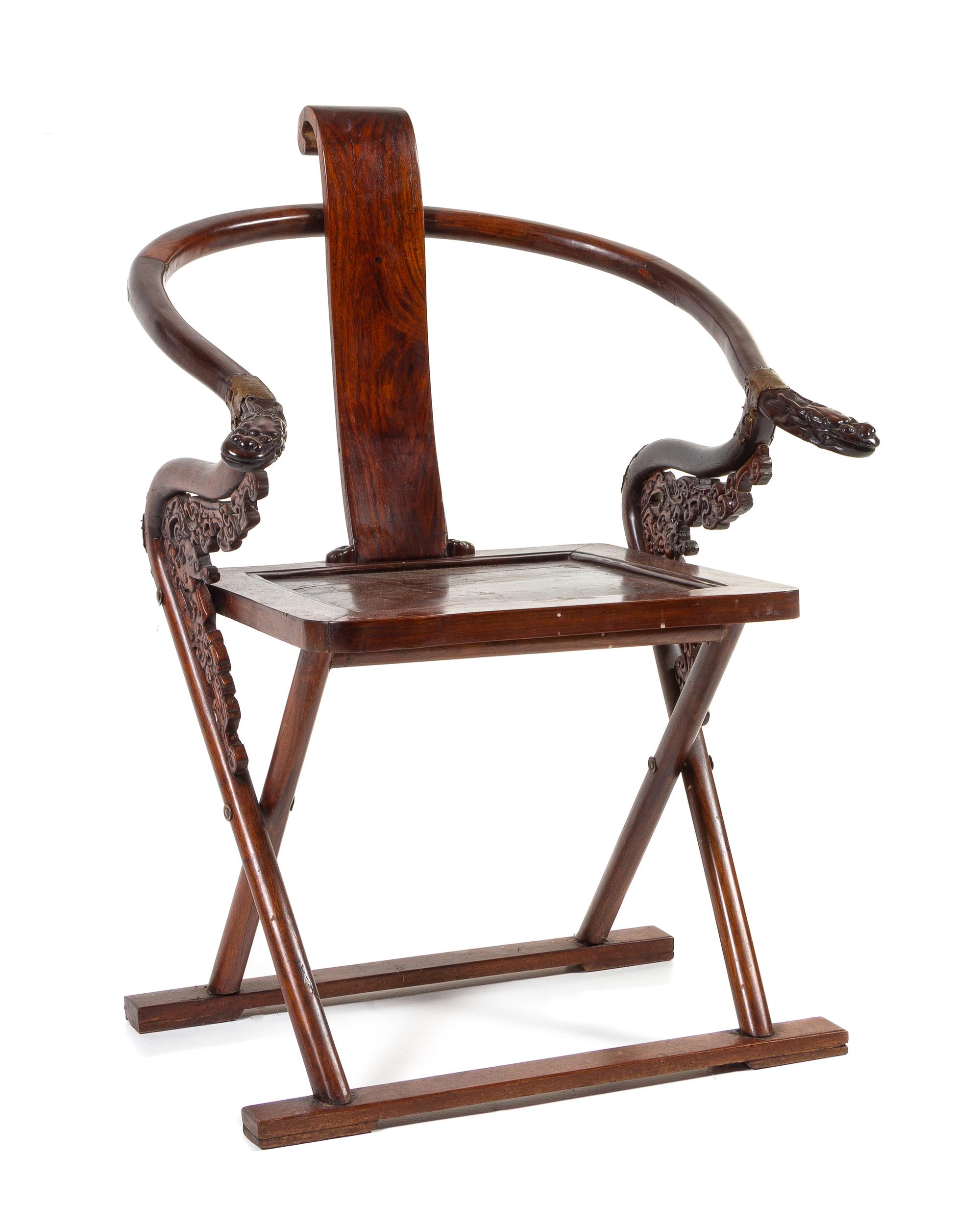 A Huanghuali Folding Chair, Jiaoyi Height 39 x width 26 x depth 23 inches. — QING DYNASTY (1644-1911)