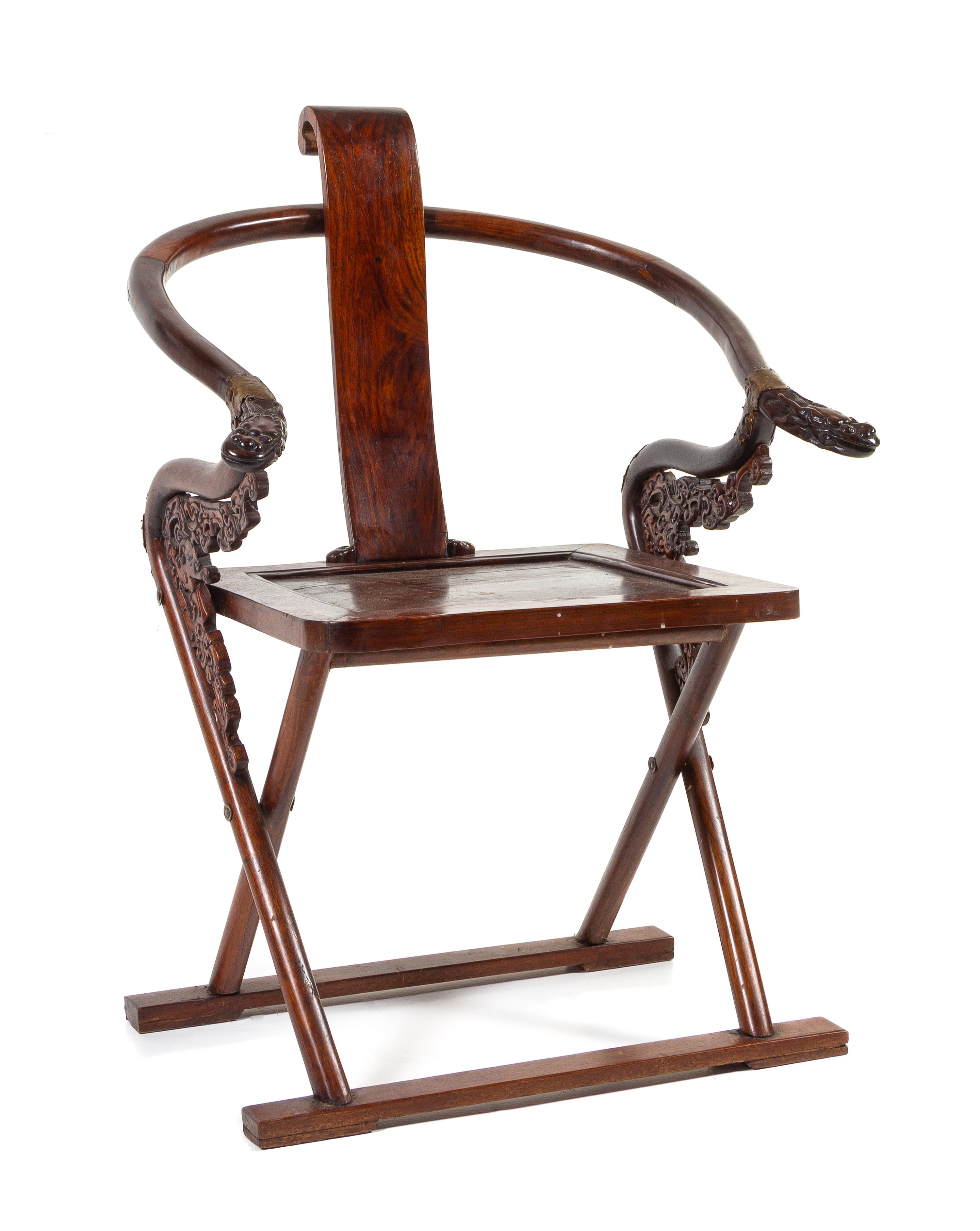 A Huanghuali Folding Chair, Jiaoyi Height 39 x width 26 x depth 23 inches. — QING DYNASTY (1644-1911)