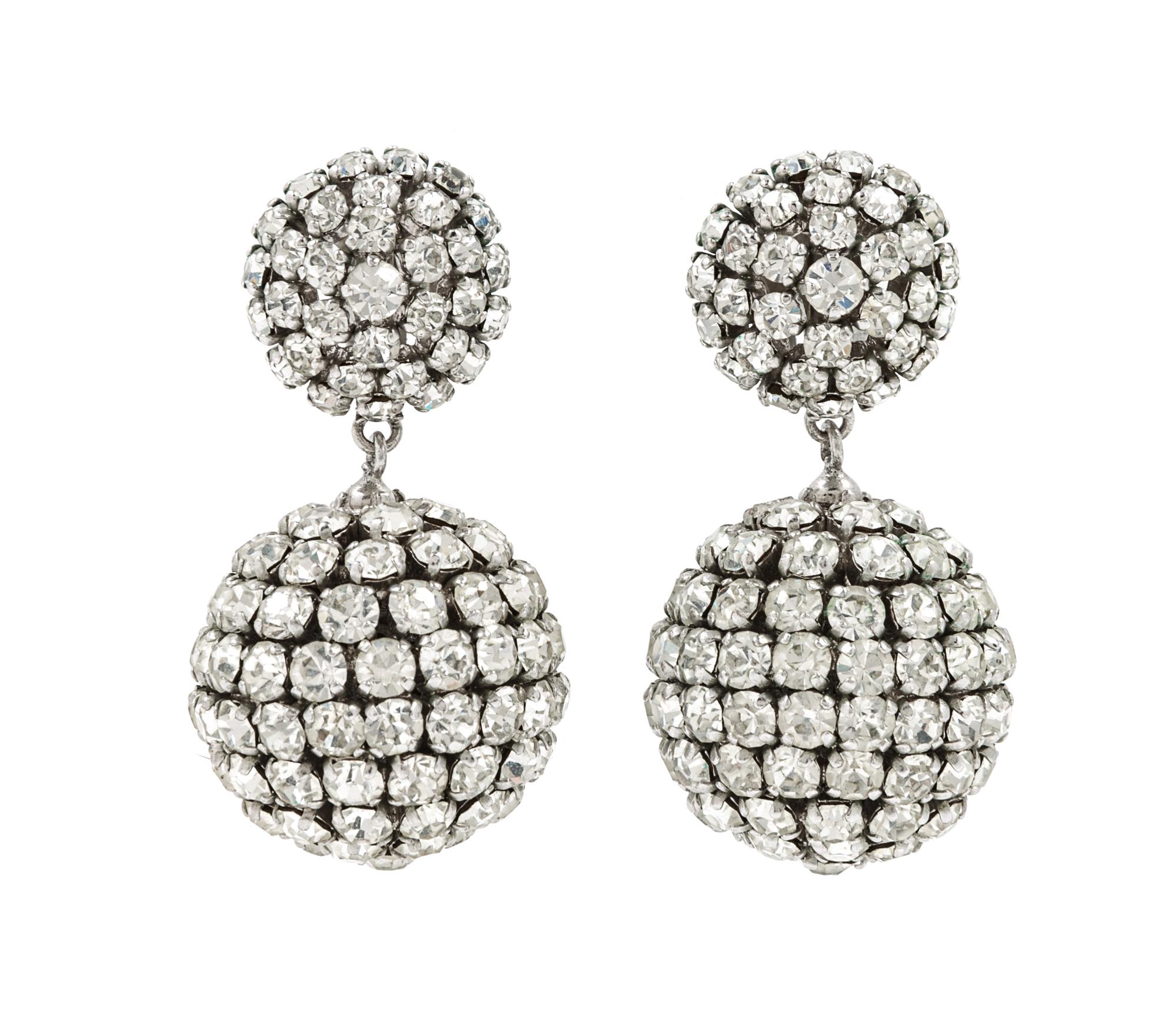 A Pair of Christian Dior Rhinestone Drop Earclips, 2" x 1".