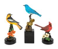A Group of Six Bronze Bird Sculptures