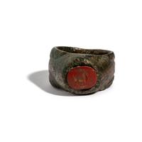 A Roman Iron and Red Jasper Finger Ring with a Goat
